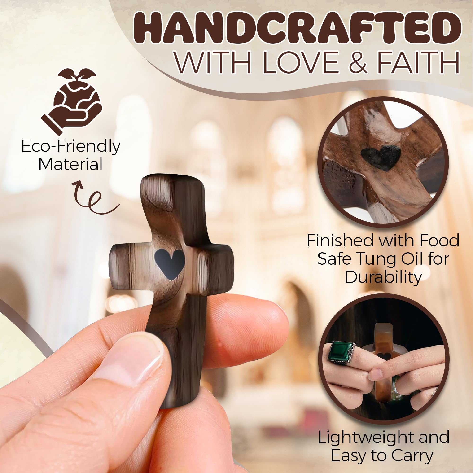 Wooden Heart Cross Pendant Encouragement Gift For Emotional Support
