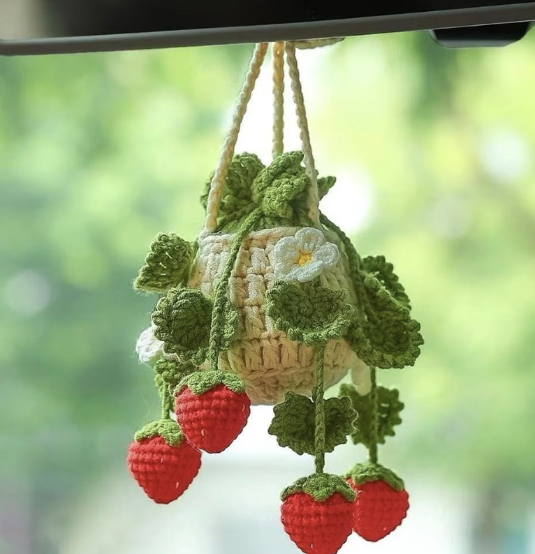 Handmade Strawberry Hanging Crochet For Car Decoration