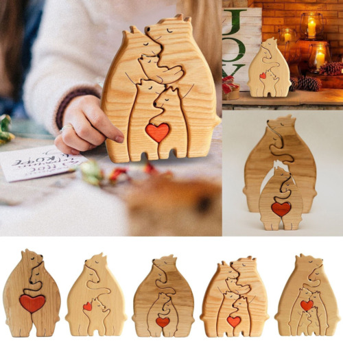 Family-Themed Wooden Animal Bear Puzzle Puzzle With Safe Finish