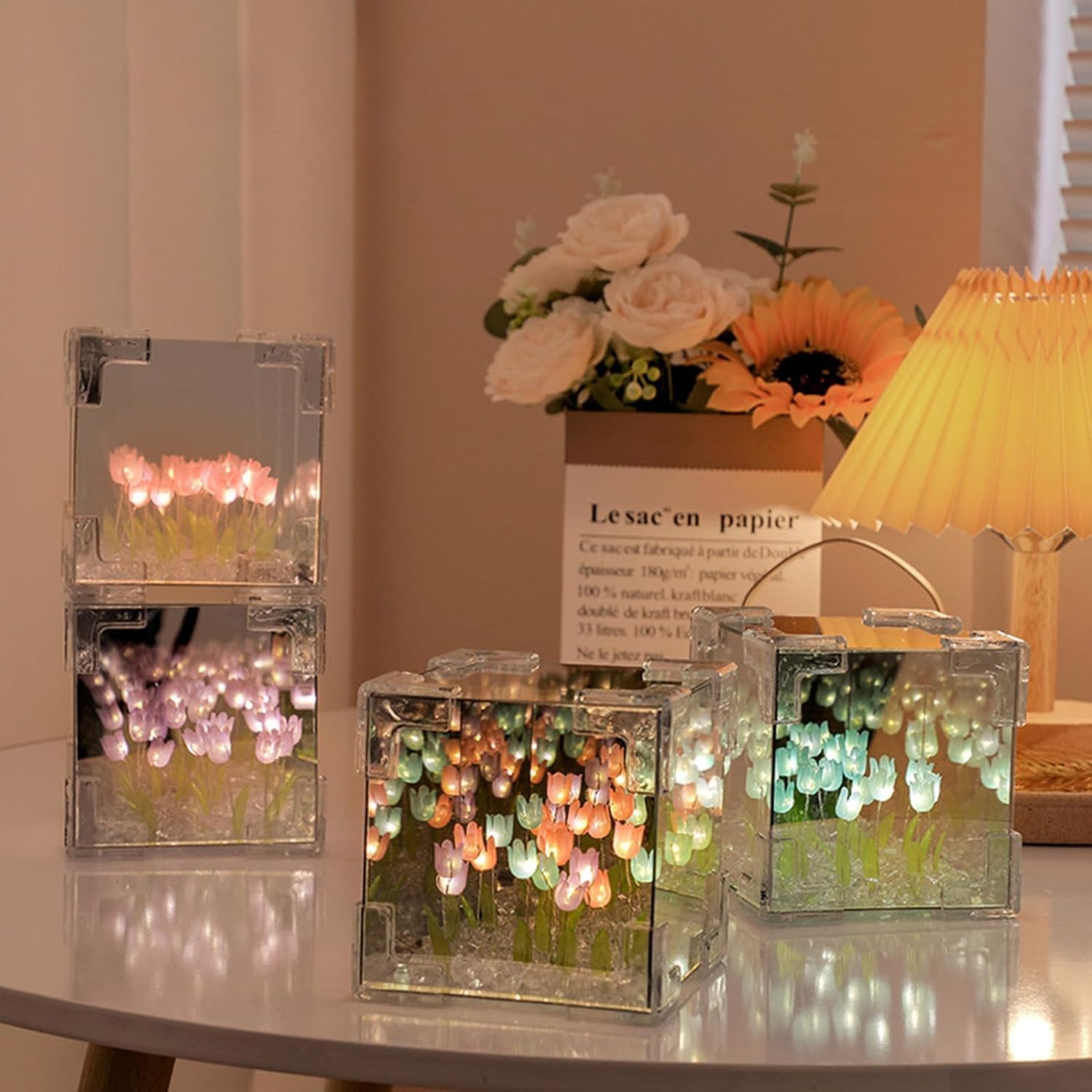 Creative DIY Tulip Mirror Cube Night Light