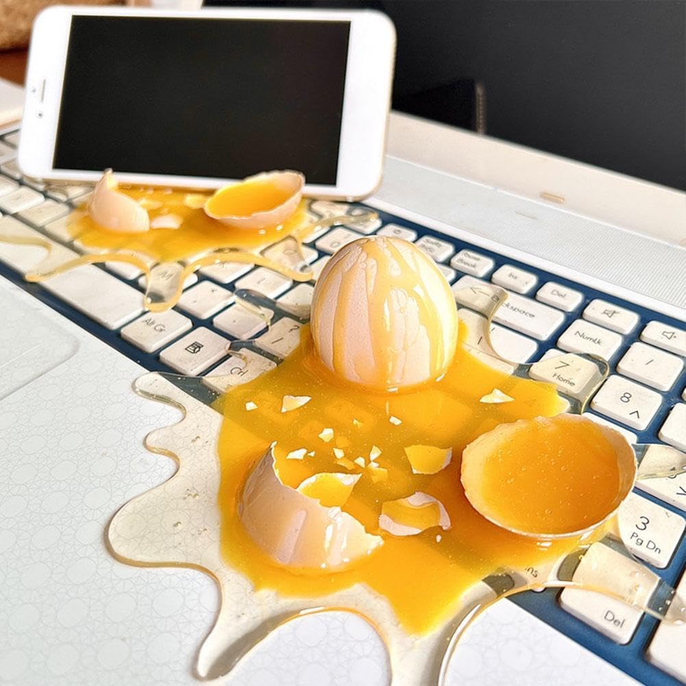 Artificial Realistic Tricky Phone Holder: Cracked Egg & Spilled Coffee