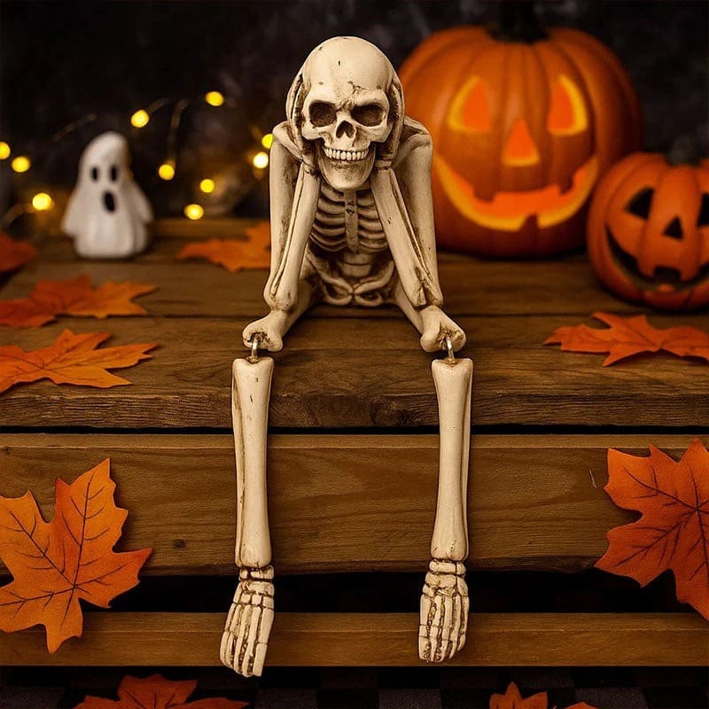 Spooky Halloween Ornament Sitting Skull Statue - Image 7