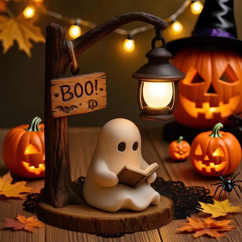 👻 📖 Cozy Halloween Ghost Reading Book Night Light
