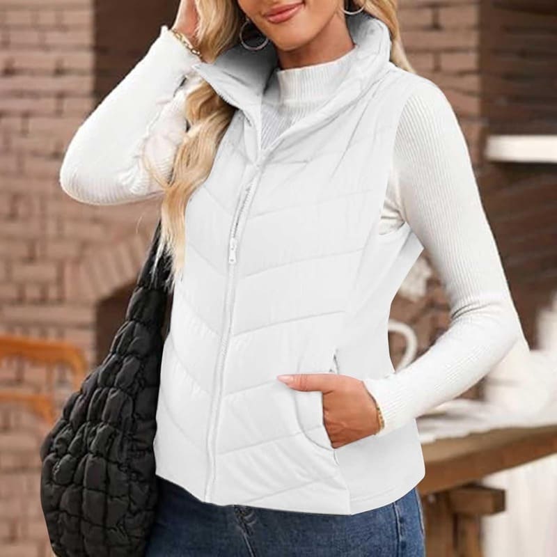 Trendy Women Sleeveless Puffer Jacket with Zipper Closure