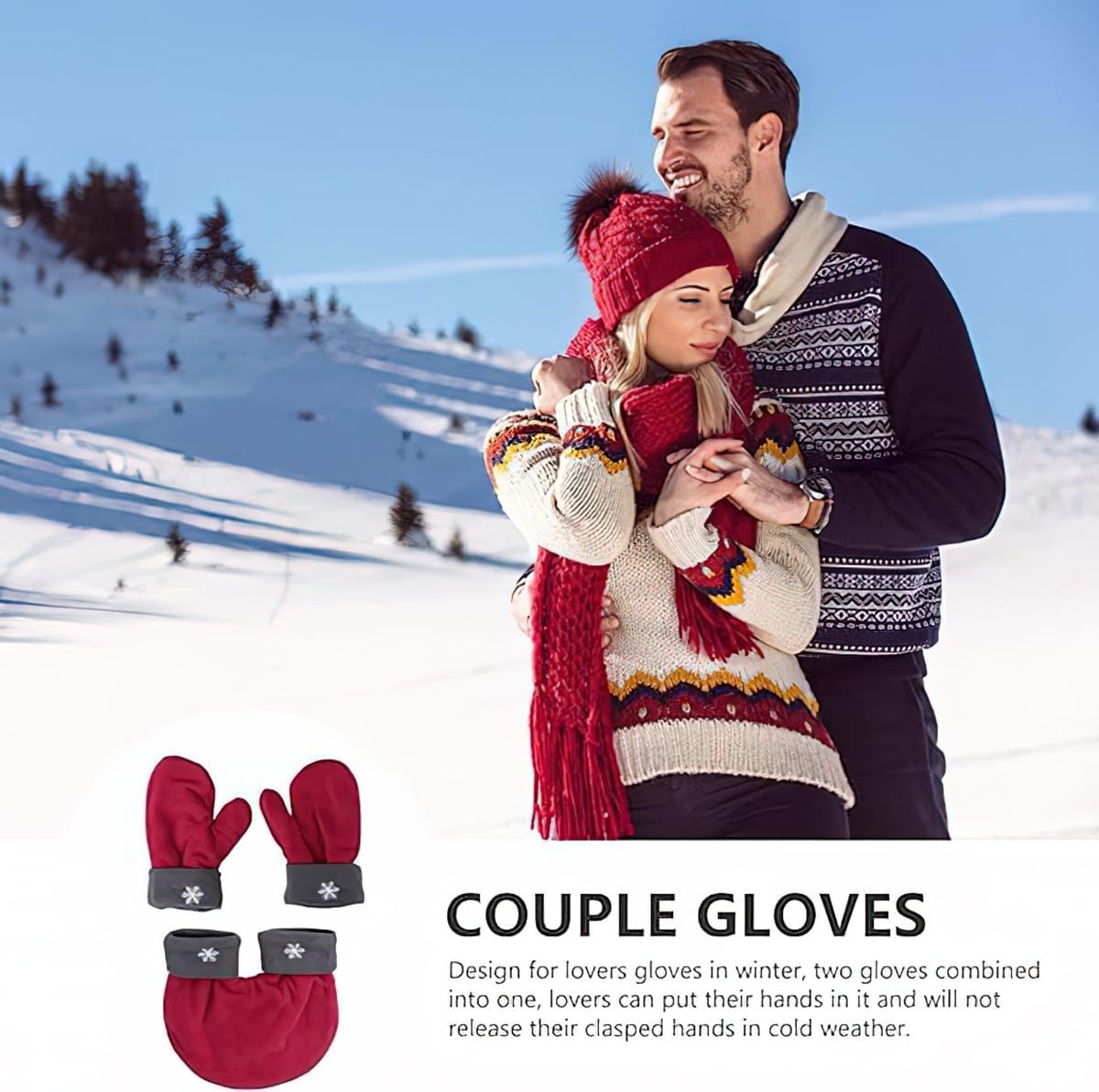 🎅🎄 ❤️ Christmas Warm Couple Gloves with Hand-Holding Design